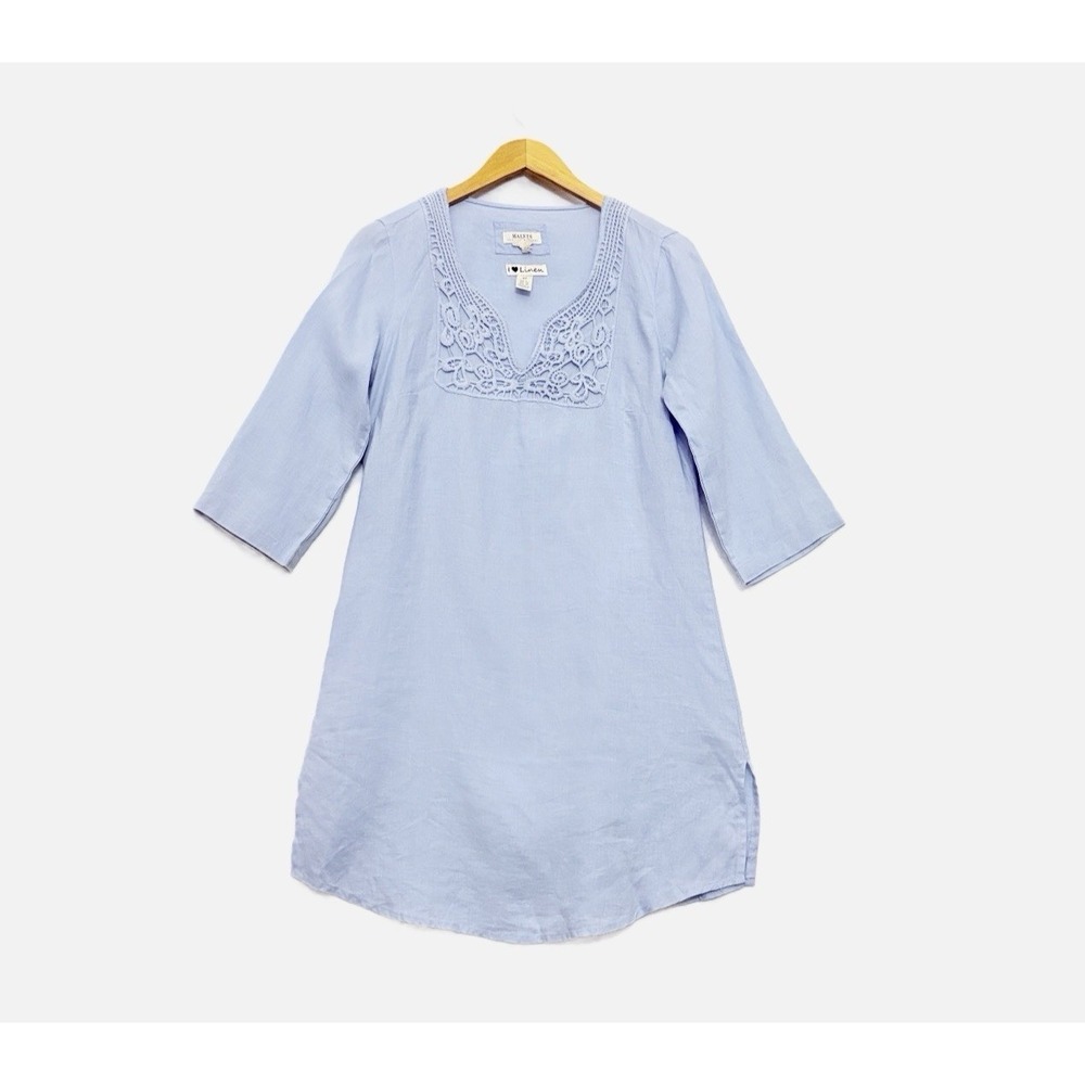 Malvin Hamburg Germany I Love Linen Blue Dress M Crochet‎ Lagenlook Resort Beach